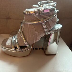 Marc Fisher Gimie Silver Strappy Block Heels